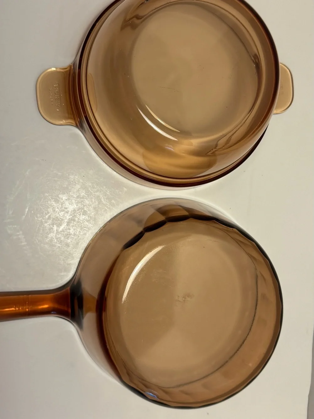Vintage Corning VISION France Amber Glass Double Boiler 1.5L Pan + Insert + Lid